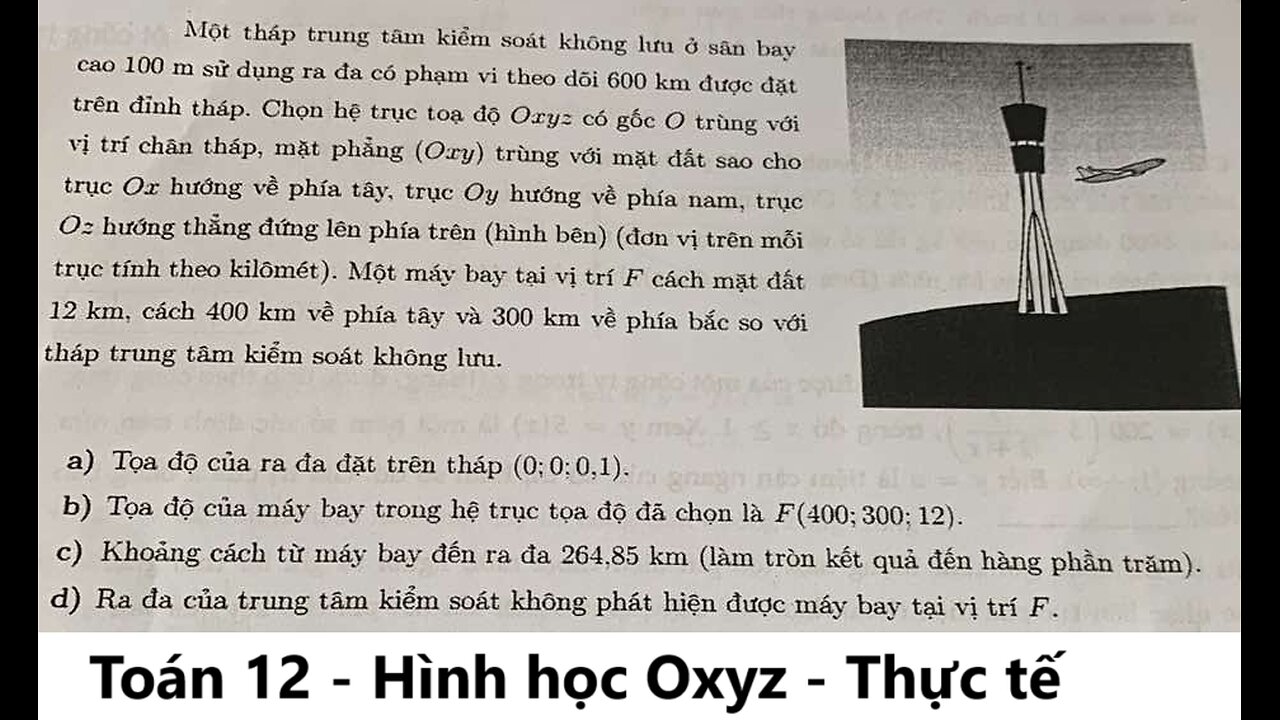 Một tháp trung tâm kiểm soát không lưu ở sân bay cao 100 m sử dụng ra đa có phạm vi theo dõi 600