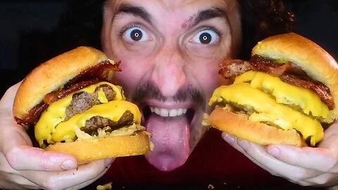 2X HUGE CHEESE DOUBLE VENISON BURGER + BACON * ASMR NO TALKING * | NOMNOMSAMMIEBOY