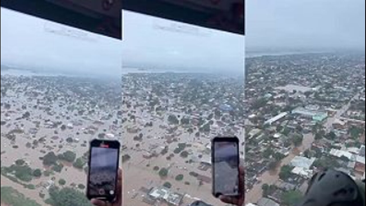 The Brazilian city of Canoas has been hit by a record flood, almost entirely under water