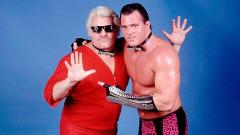 wwf commercial-1986-brutus beefcake, laughing & posing while getting down on his knees