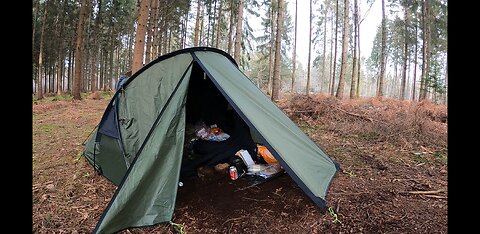 Getting in the tent. Woodland wildcamping 22nd Jan 2023