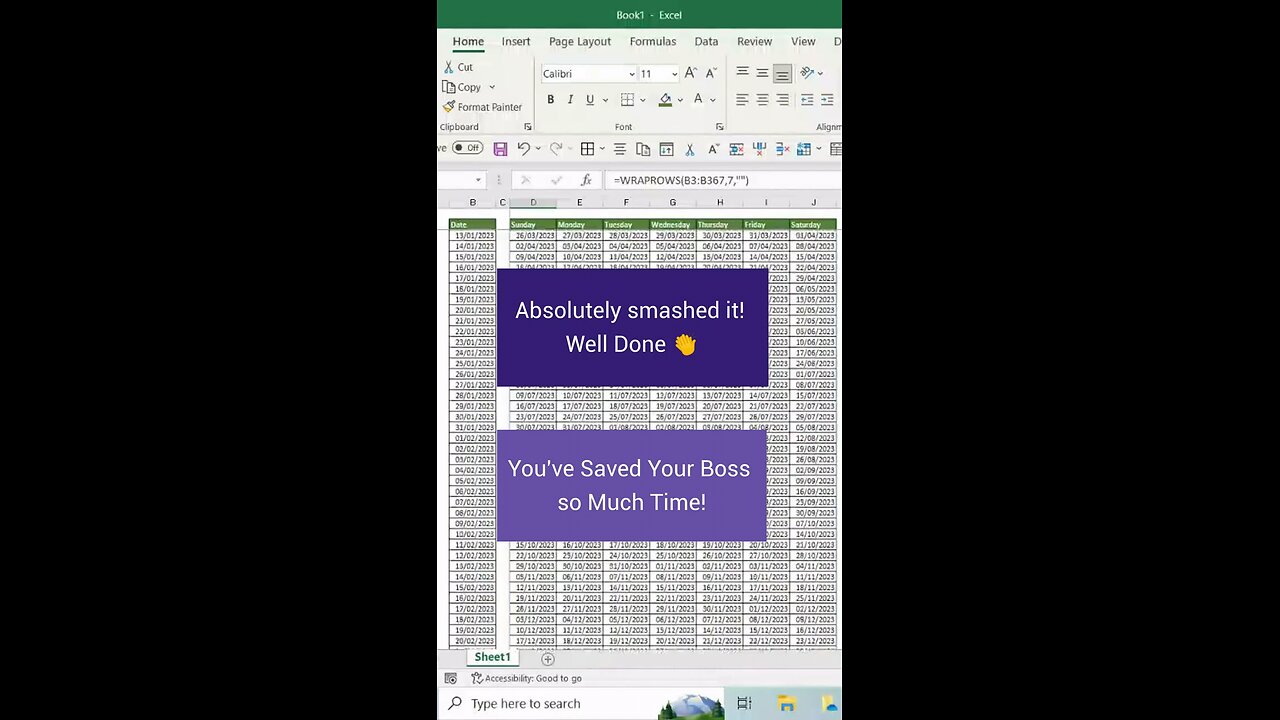 Excel Rows to Column Using the WRAPROWS Function 😊