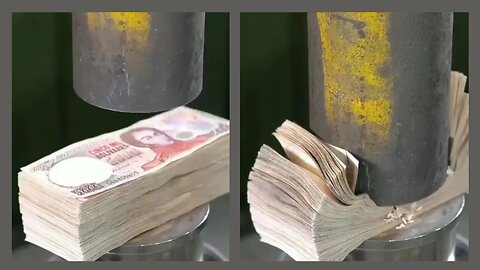 A hydraulic machine destroy the money!!!!!