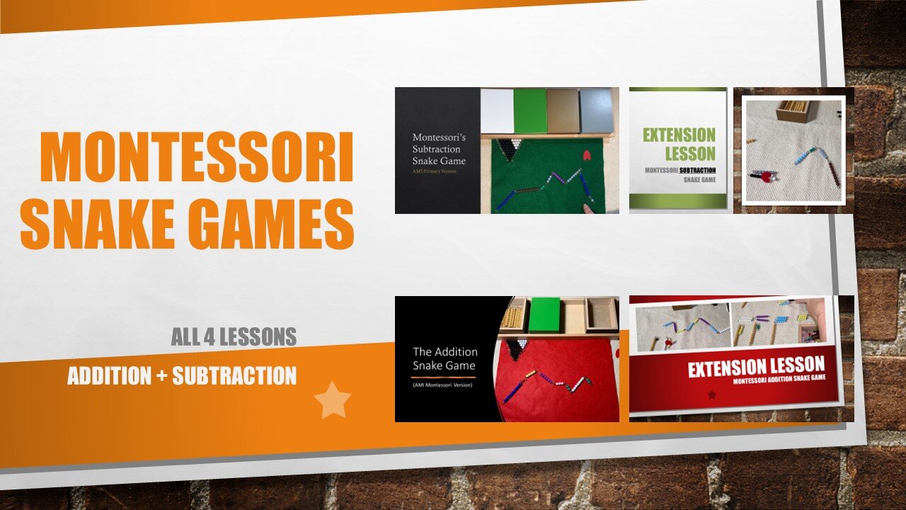 Montessori Snake Games - ALL 4 PRIMARY LESSONS (Add, Subtract, Extensions, Control of Error 1 and 2)