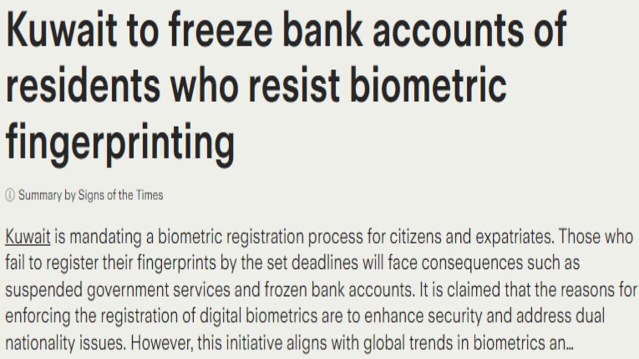 🚨MOTB UPDATE🚨KUWAIT TO FREEZE ACCOUNTS OF RESIDENTS WHO RESIST BIOMETRIC FINGERPRINTING
