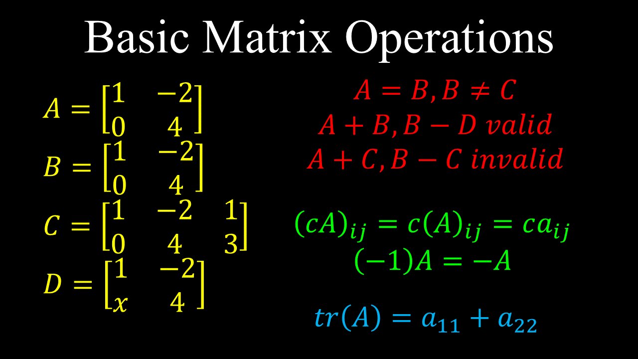 Matrix Addition, Subtraction, Equality, Scalar Product, Trace - Linear Algebra