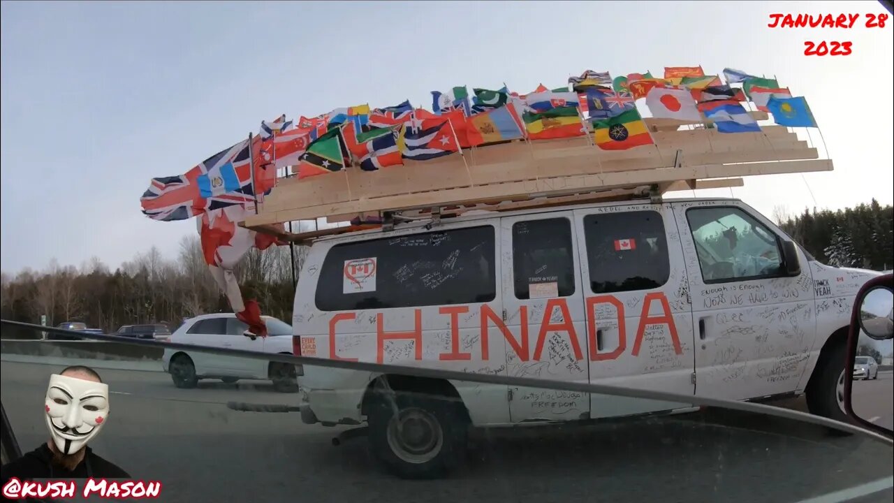 1 year flag wave Oshawa Port Hope convoy to Vaughan (Oshawa) Jan 28 2023