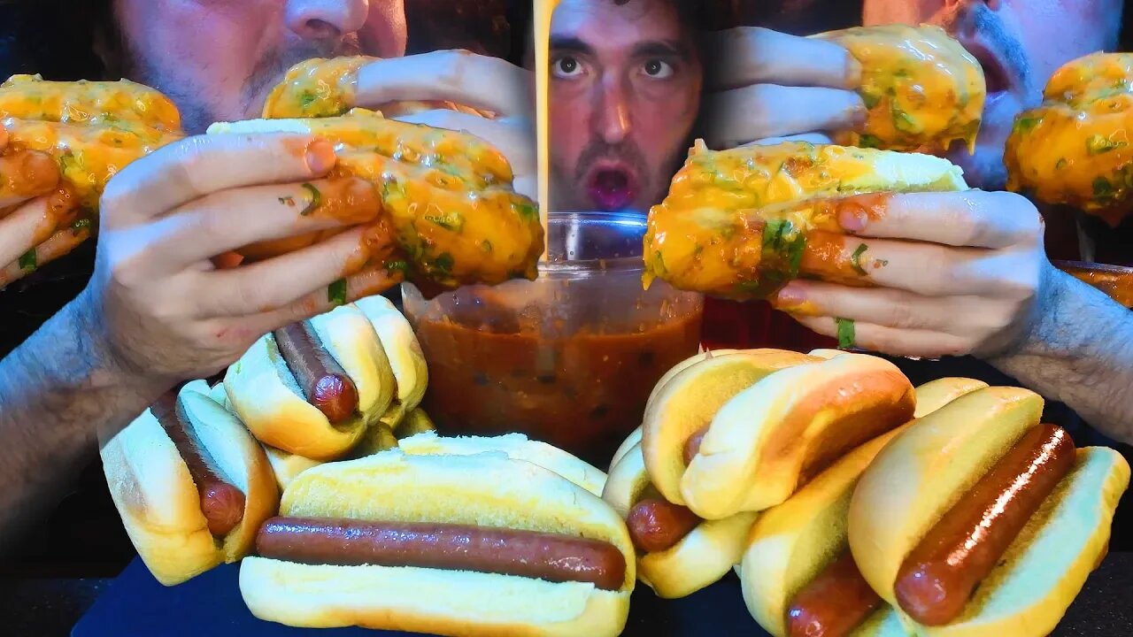 HOT DOG CHILI CHEESE SAUCE PARTY !!! ASMR No Talking | Nomnomsammieboy