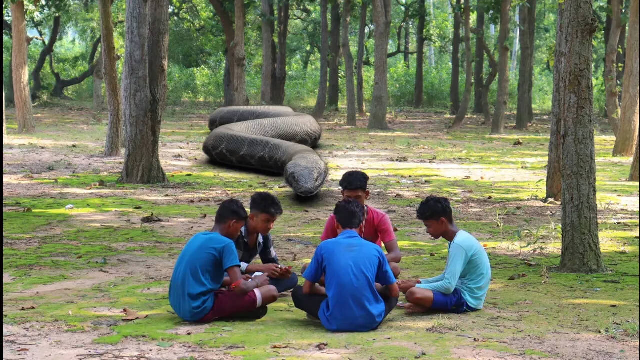 Anaconda Snake Attack On Village Boy In Forest - Card Playing Time