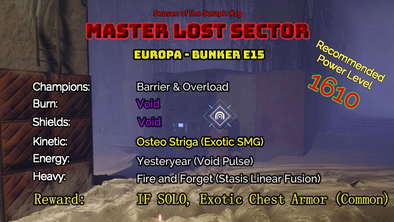 Destiny 2 Master Lost Sector: Europa - Bunker E15 on my Hunter 2-3-23