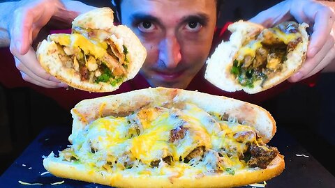 BIG CHEESY SPICY CHICKEN TACO SANDWICH * MUKBANG * NOMNOMSAMMIEBOY