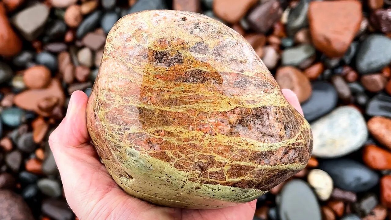 Picking through freshly thawed rocks on Lake Superior