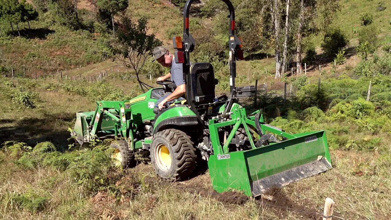 Build a MOUNTAIN ROAD from Scratch with Subcompact Tractor. IS TIM A BOX BLADE CONVERT??