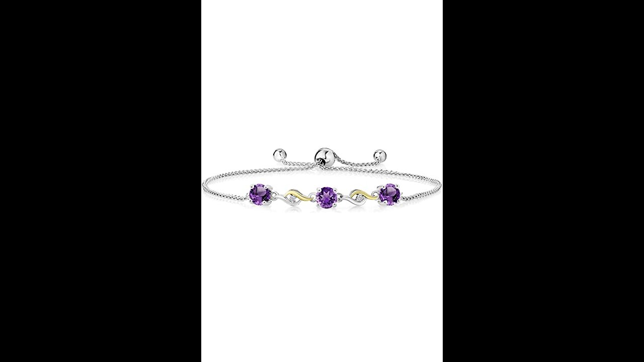 Gem Stone King 925 Sterling Silver Purple Amethyst and White Diamond Greek Vine Tennis Bracelet...