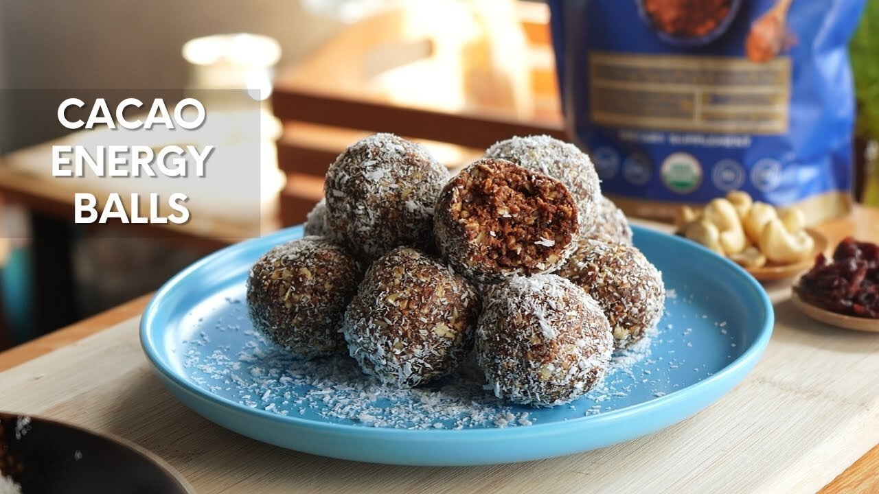 Healthy Cacao Energy Balls | No Bake, Vegan, Healthy Snack Recipe