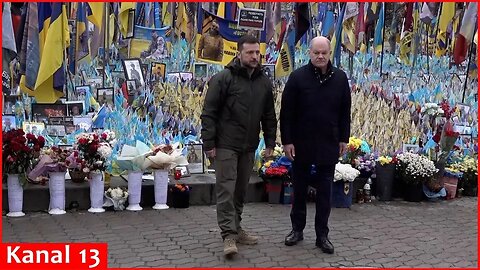 Zelenskyy and Scholz pay tribute at the memorial to fallen Ukrainian soldiers in Kyiv