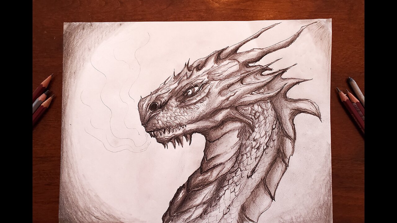 Drawing a Dragon- Pencil and Ink.