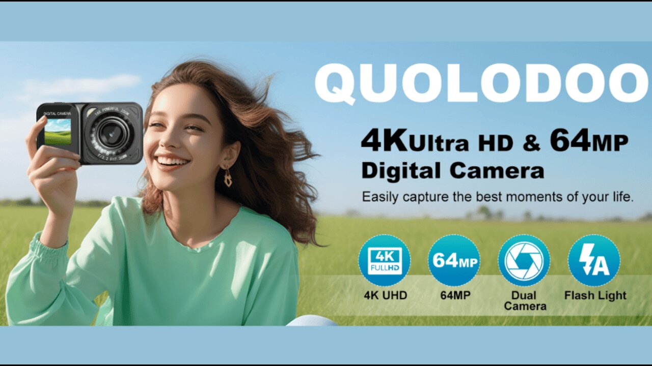 Digital Camera, 4K 64MP Dual Screens Camera