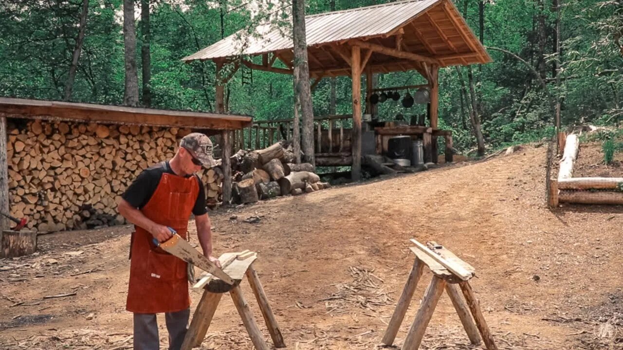 BUILDING AN OFF GRID TIMBER FRAME CABIN | FRONT PORCH CONSTRUCTION BEGINS