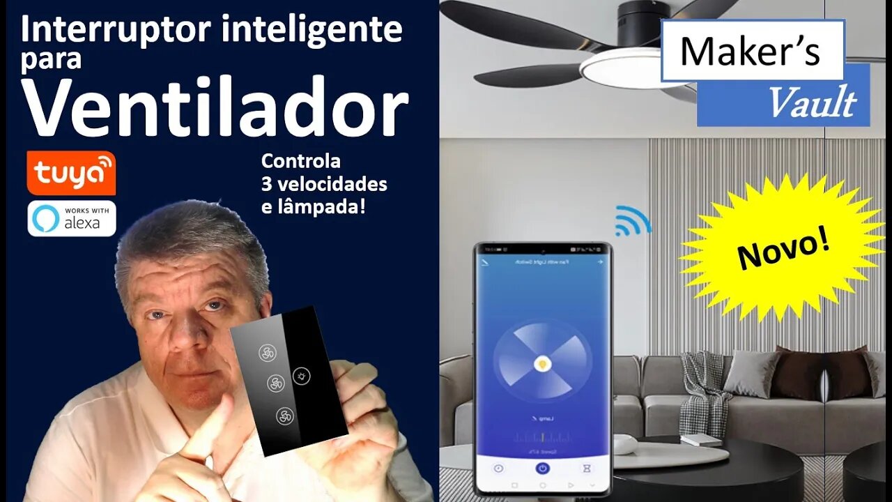 Interruptor Inteligente Tuya para ventilador com 3 velocidades - Use com Alexa!