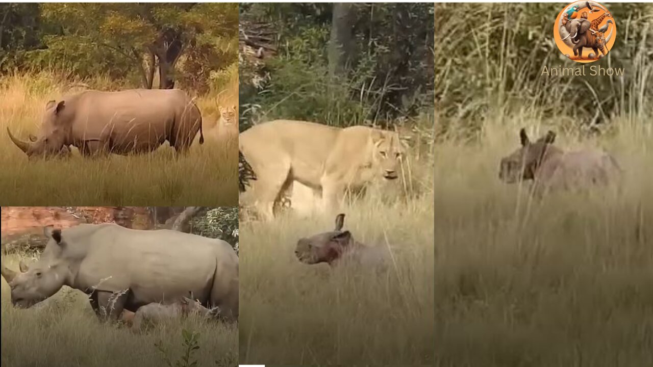 Lion Attack: Mother Rhino Protects Her Calf!