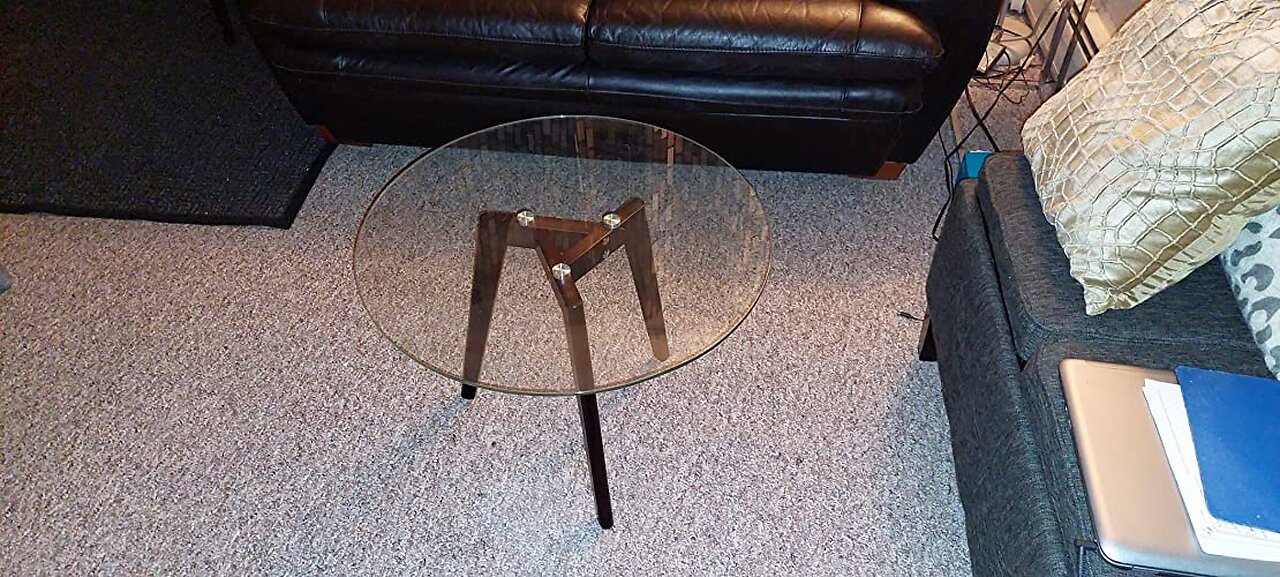 Round Tempered Glass End Table, Round Mid Century Coffee Table, Minimalist Small Coffee Table f...