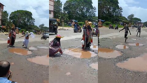 "God of Death" Conducts Long Jump Competition On Pothole-Ridden Road