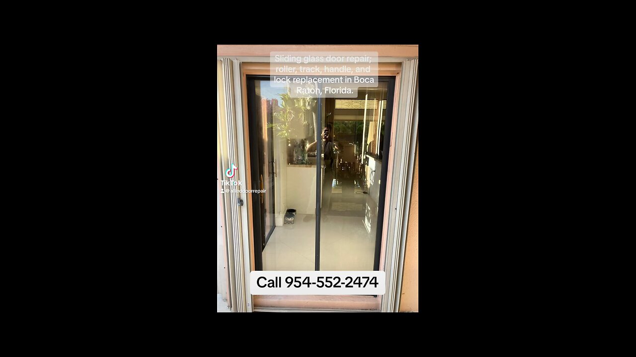 Sliding glass door repair; roller, lock and handle replacement, track refurbishing, in Boca Raton