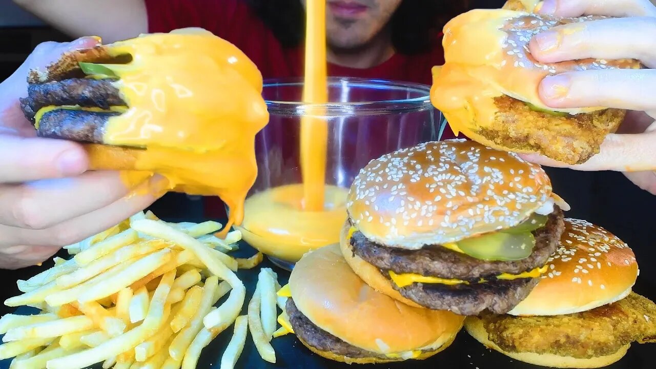 MCDONALDS CHEESE SAUCE FEAST! BURGERS CHICKEN & FRIES * ASMR NO TALKING * | Nomnomsammieboy