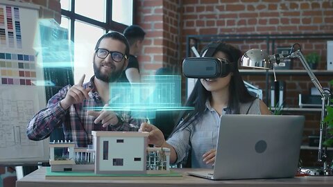 medium shot of an architect presenting house plan to client by virtual reality SBV 333336260 HD