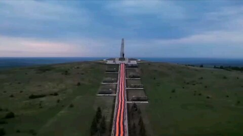 A 300-meter St. George ribbon stretched today at the Saur-Mogila memorial