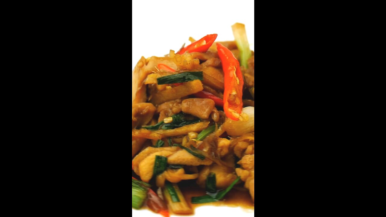 Stir fried Thai ginger pork and green bean with tofu dish