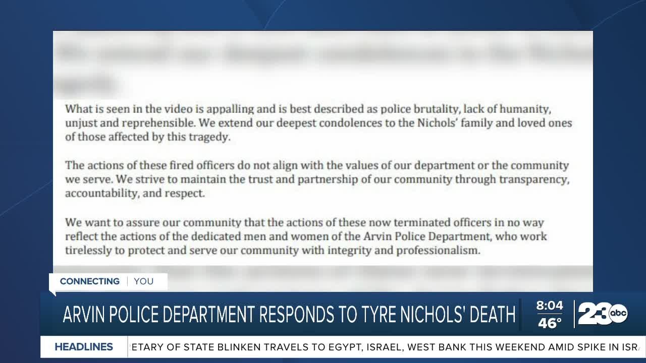 Arvin Police Department responds to Tyre Nichols' death