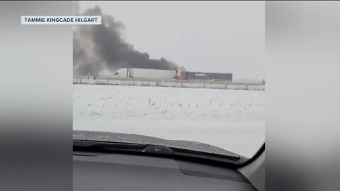 30 cars involved, semi catches fire in Janesville freeway crash