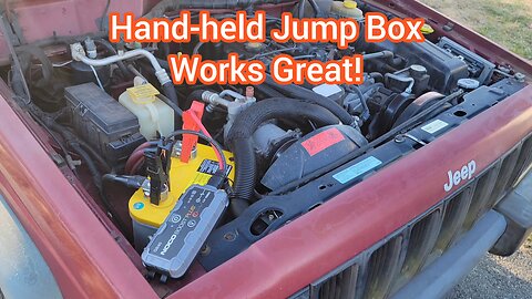 Jump Starting My Jeeps Dead Battery Using A Small Portable Jump-Pack To Get To Work