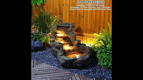 🌿 42" Tiered Rock Fountain w/ LED Lights – Outdoor Serenity 💧✨