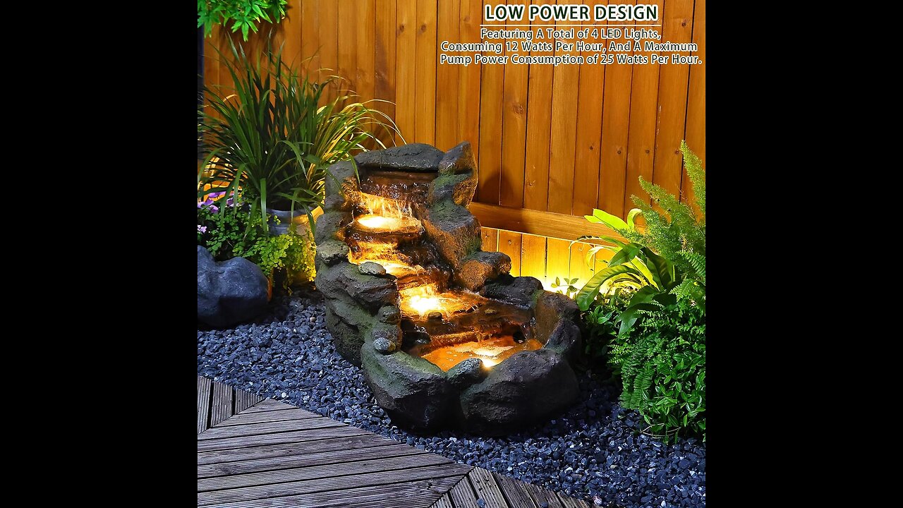 🌿 42" Tiered Rock Fountain w/ LED Lights – Outdoor Serenity 💧✨