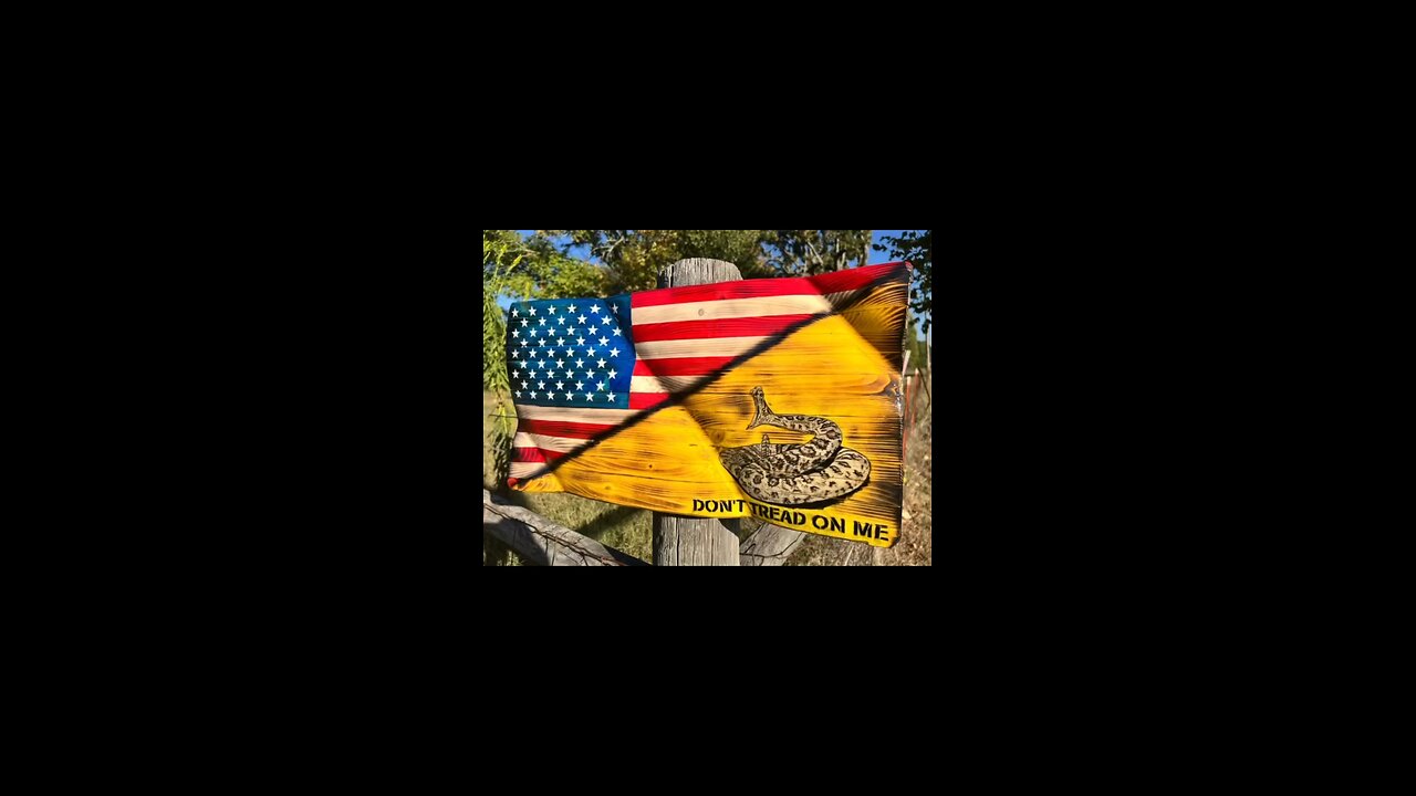 Custom Rustic Waving Wooden American / Gadsden Flag with a Charcoal Realistic Rattlesnake.