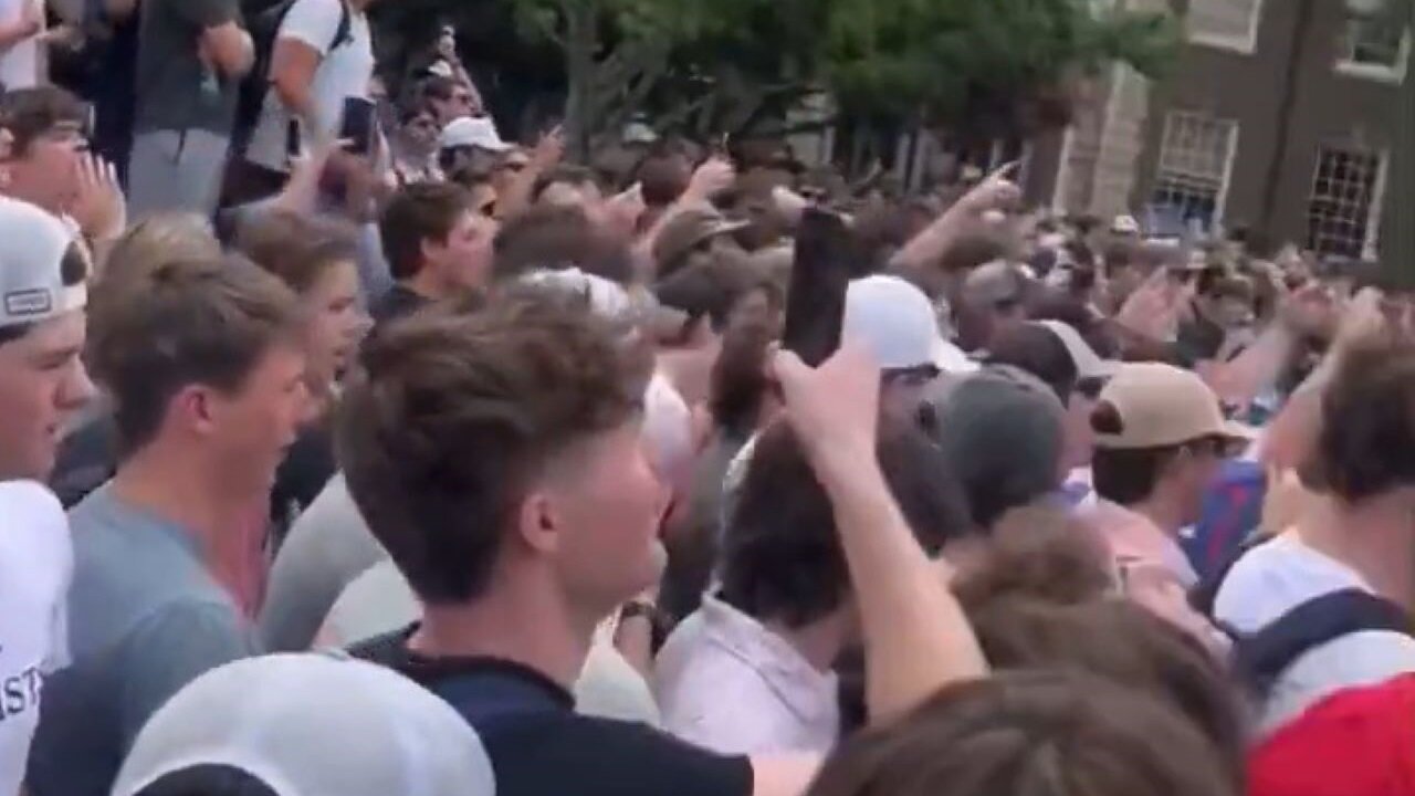 Patriotic Students Sing The National Anthem To Counter Pro-Terrorist Protest