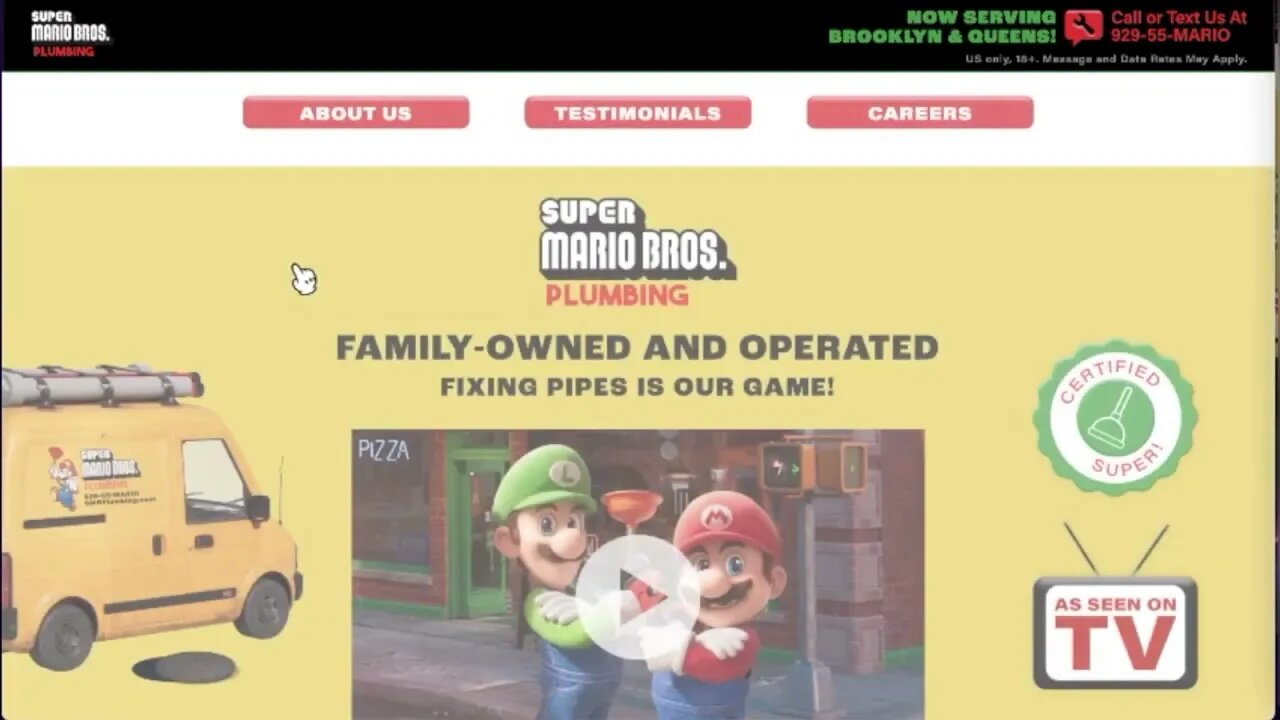 Clicking Around the SMBPlumbing Website and Texting The Super Mario Bros. Customer Support