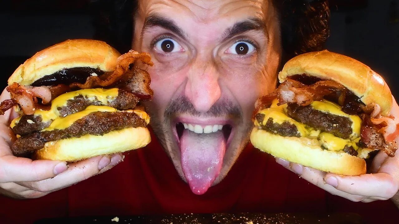 2X PEANUT BUTTER AND JELLY BACON CHEESE BURGER ! * ASMR NO TALKING * | NOMNOMSAMMIEBOY