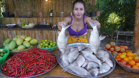 Fish crispy with vegetable salad cook recipe and eat - Amazing video