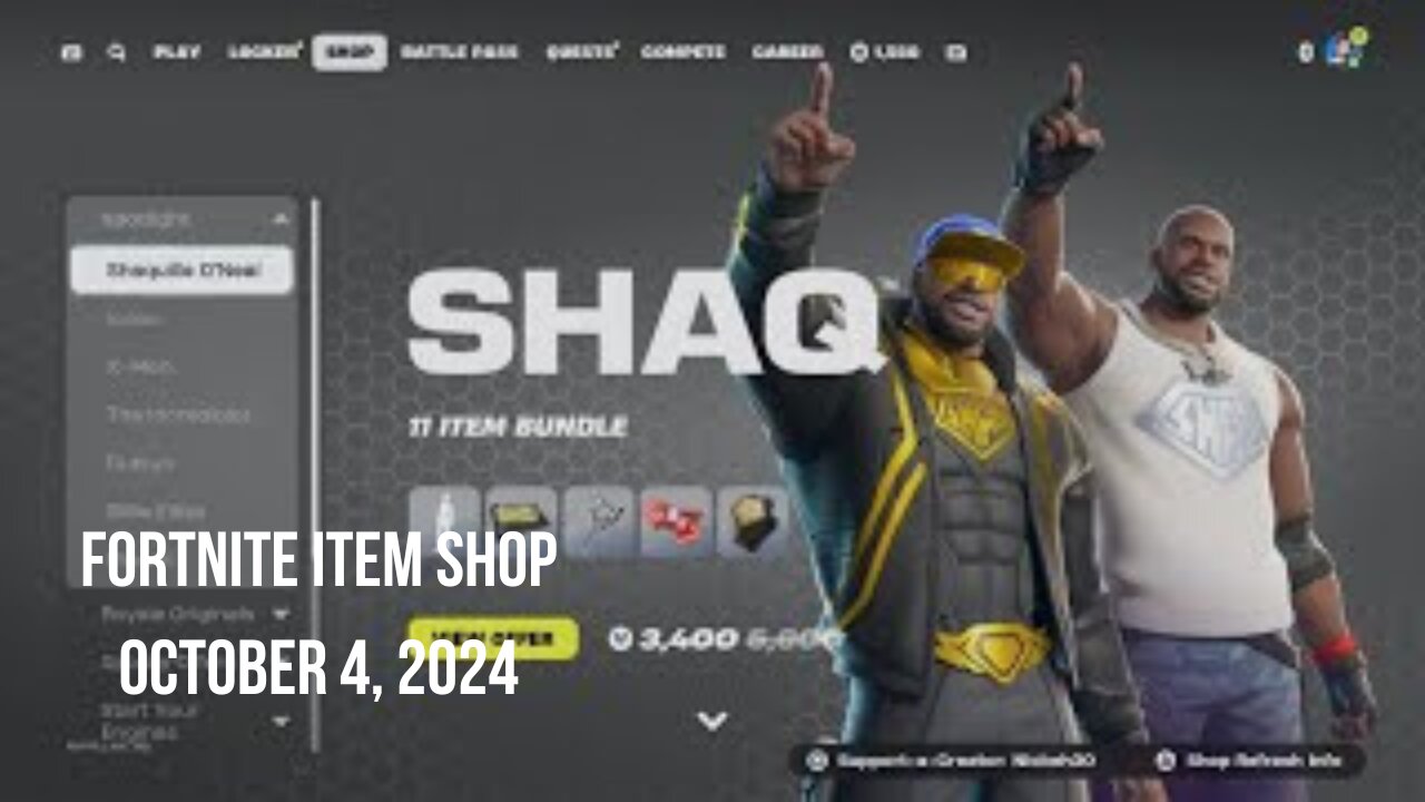 Fortnite Item Shop|October 4, 2024(*New* Shaq Bundle & Nissan Skyline Bundle)