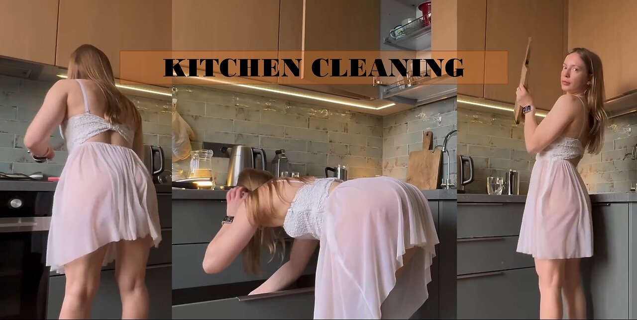 Elli Time #1: Kitchen Cleaning (White Transparent Dress)