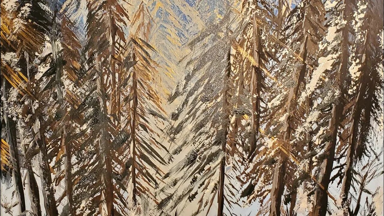 Winter Forest #1. Acrylic painting to Support OURRESCUE.ORG at: ArtForOUR.org