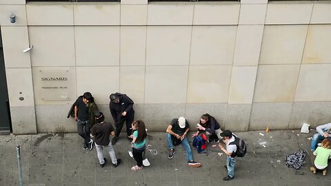 drug abused homeless peoples lying on street after taking dose addiction frankfurt SBV 347028274 HD