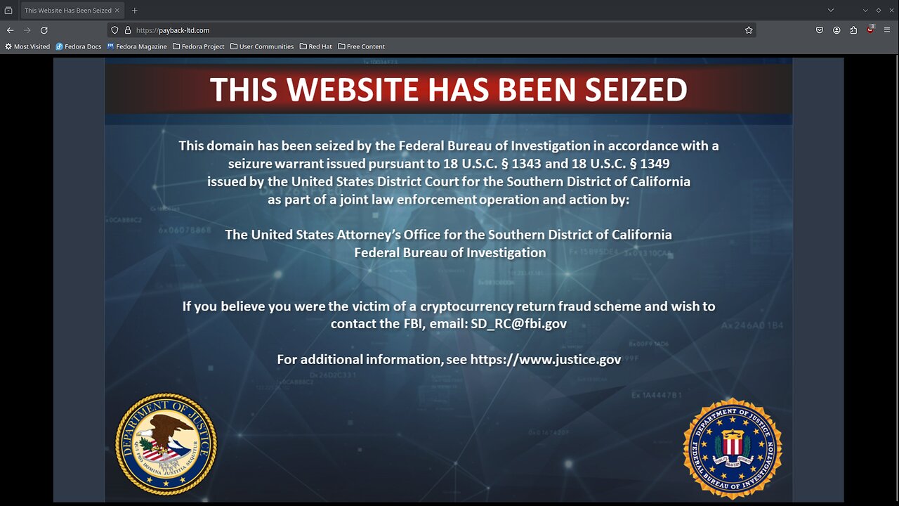 FBI Confirms Seizure Of Payback LTD Website