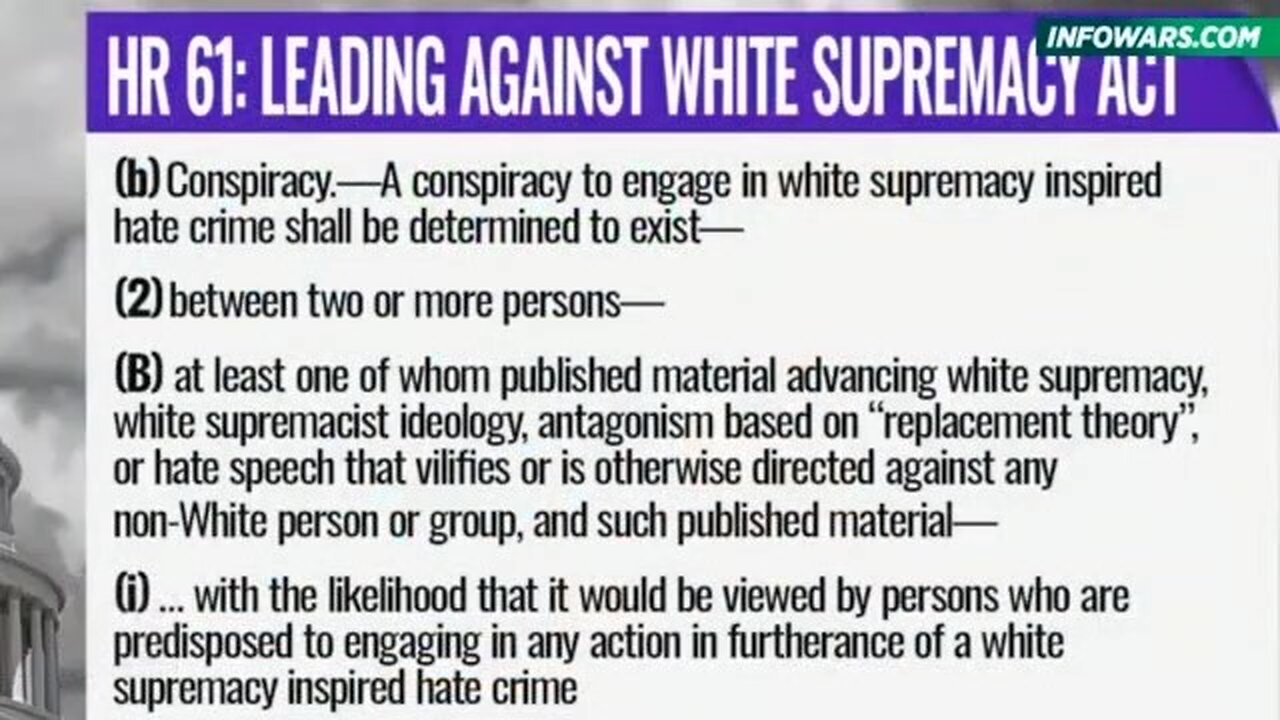 Dems want bill to criminalize white criticism of non-whites.
