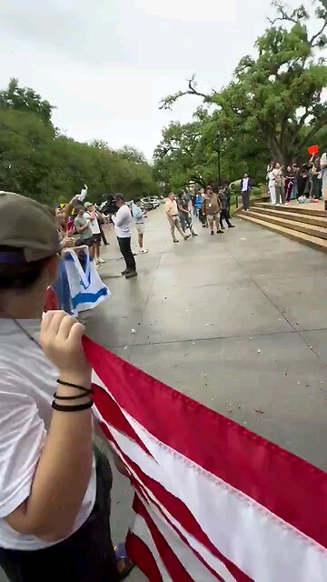 "F JOE BIDEN!" chants unite Frat Bros & Pro Palestine protestors in unison.