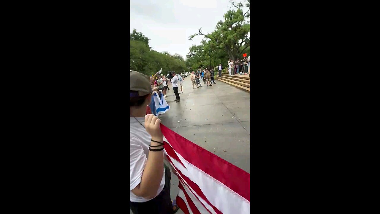 "F JOE BIDEN!" chants unite Frat Bros & Pro Palestine protestors in unison.